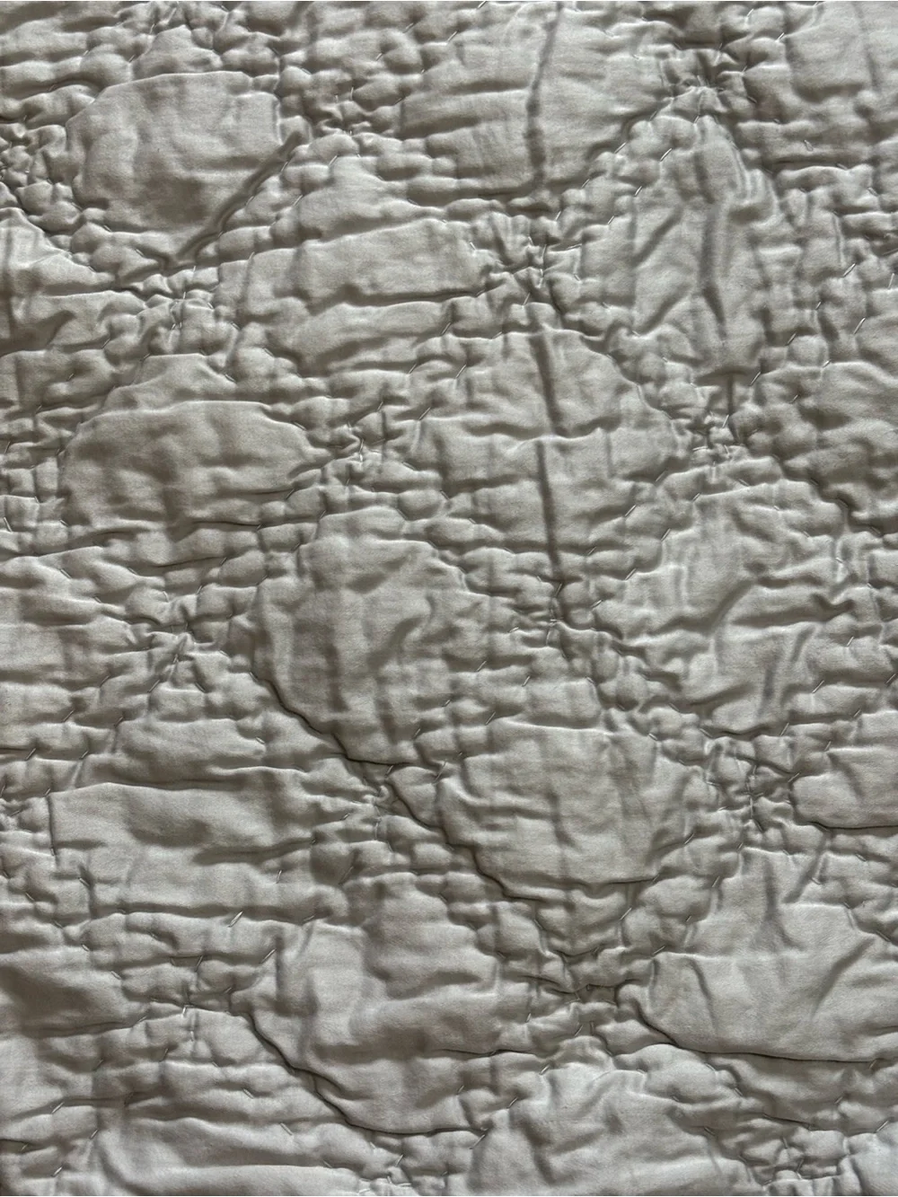 2 Pottery Barn Quilted Euro Pillow Shams Light Gray Double Hand Stitched Diamond
